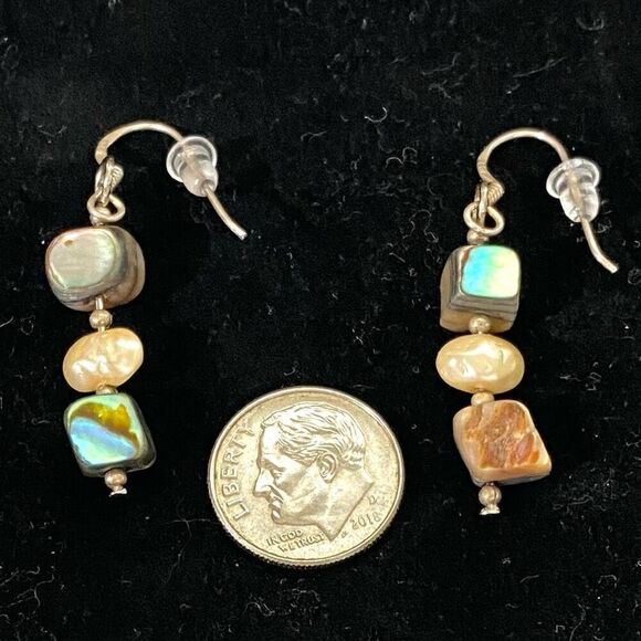 AJJ Sterling 1 3/4” Dangles with Tiger eye & Turquoue beads - Picture 1 of 7